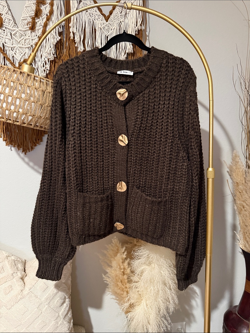 Cozy Chunky Knit Cardigan Sweater - Brown